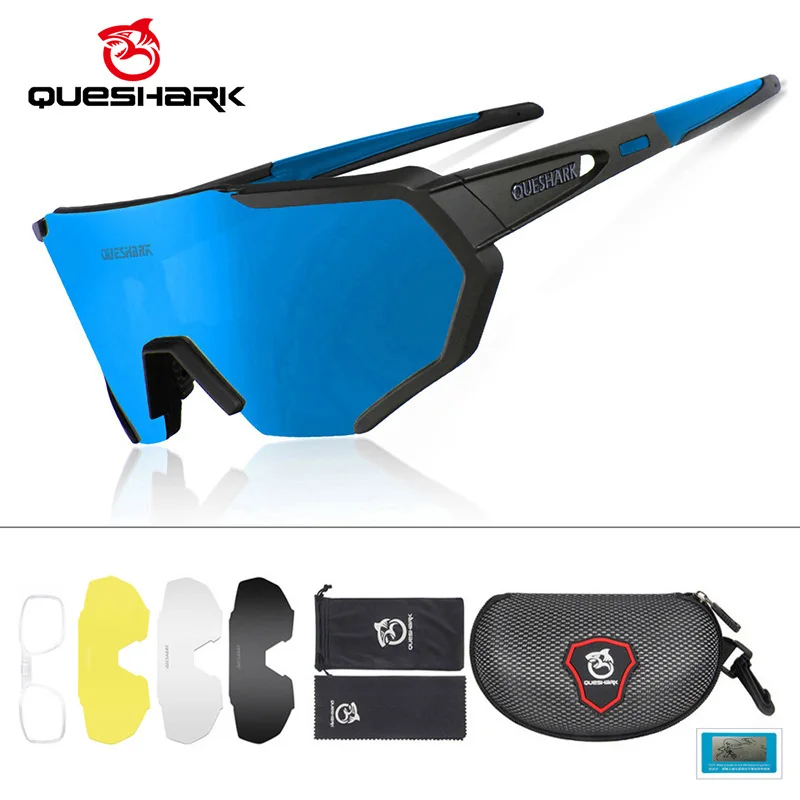 

QUESHARK Professional Big Frame HD Polarized Cycling Sunglasses 4 Lens/Set Road Bike Bicycle Glasses MTB Goggles Eyewear QE42