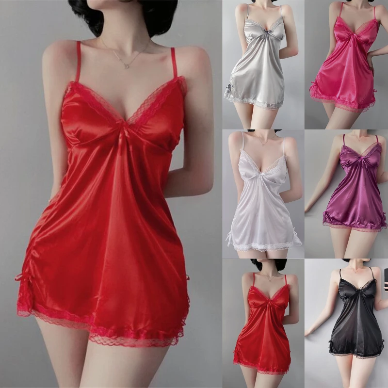 

Women's Erotic Lingerie Bowknot Transparent High-end Sexy Underwear Lace Tulle Hollow Temptation Ladies Suspender Nightdress