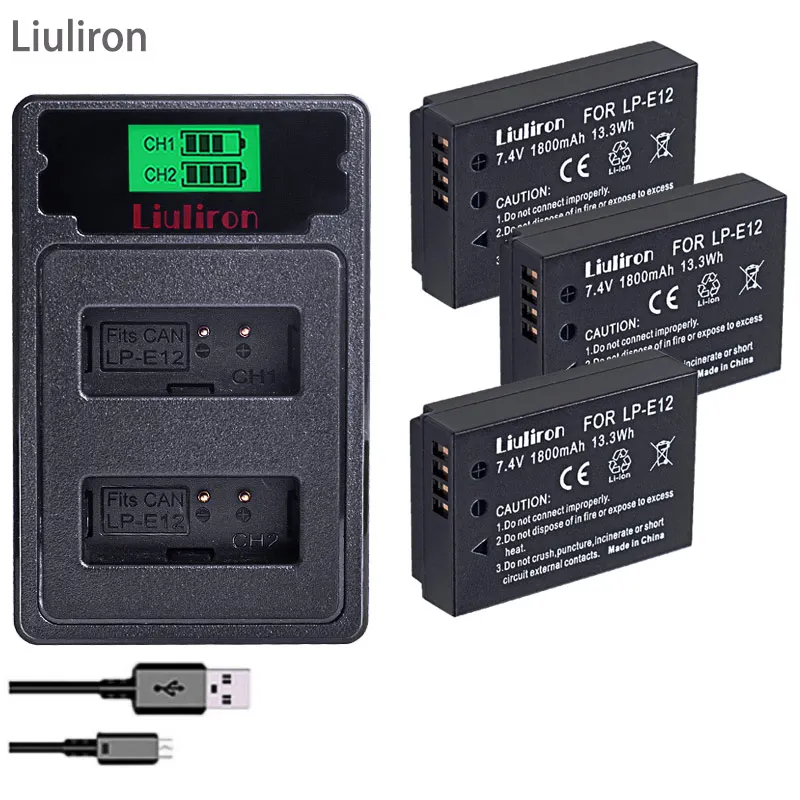 charger and 3battery 4 шт 1800mAh LP-E12 LP E12 LPE12 литий-ионная батарея+ lcd USB двойное зарядное устройство для камеры Canon EOS M50, EOS M100, 100D Kiss X7 Rebel SL1 - Цвет: charger and 3battery