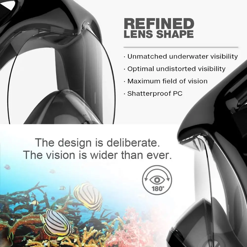 Водонепроницаемая маска для дайвинга незапотевающая панорамная на все лицо