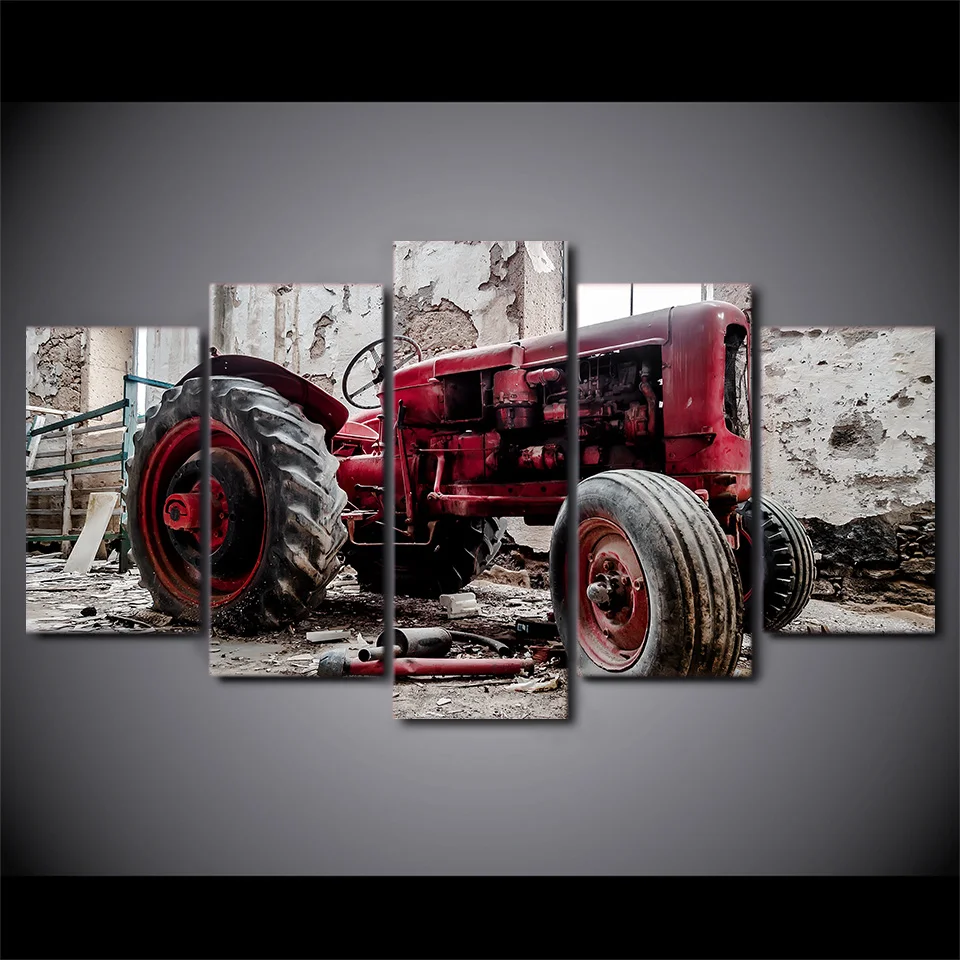 

Modular Home Decor HD Print Canvas Oil Painting 5 Panel Wall Art Old Broken Tractor Poster For Living Room Retro Pictures