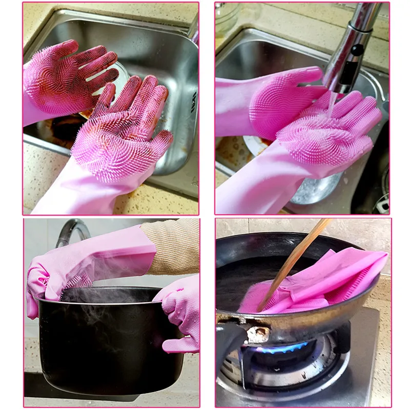 

Kitchen Accessories Clean Scrub Cleaning Gloves A Pair Magic Silicone Magic Silicone Dish Washing Gloves Cleaning Gloves Brush