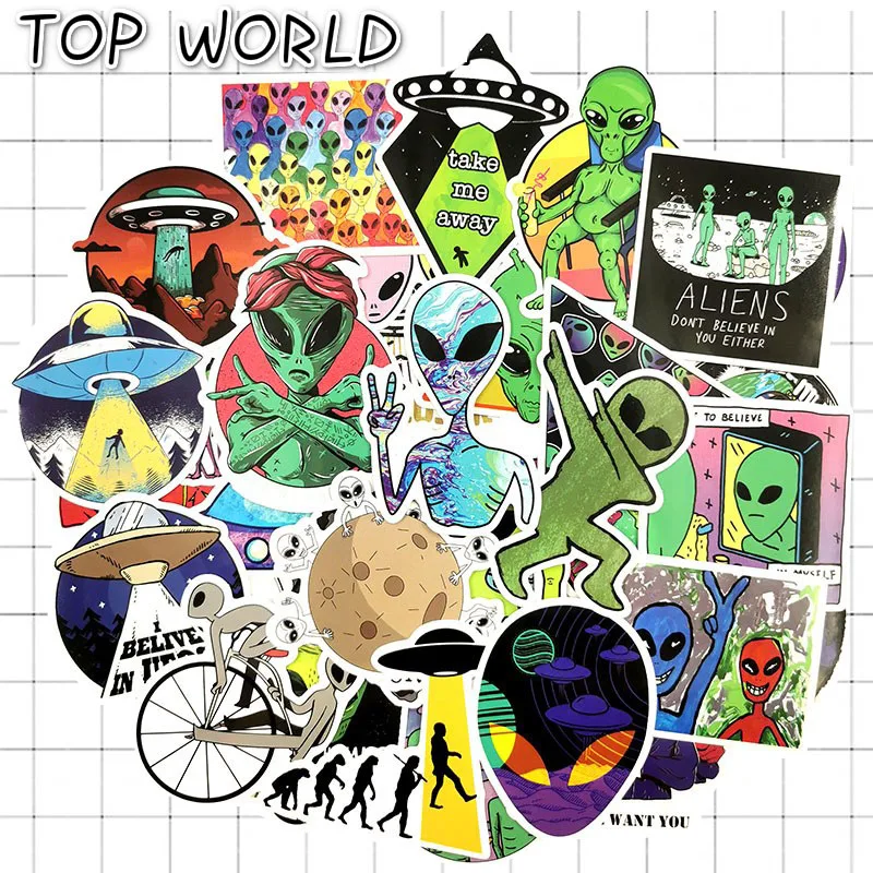 10/50Pcs/pack Et Ufo Alien Universe Sticker For Children Aviation Science Stickers To Scrapbooking Laptop Luggage Skateboard