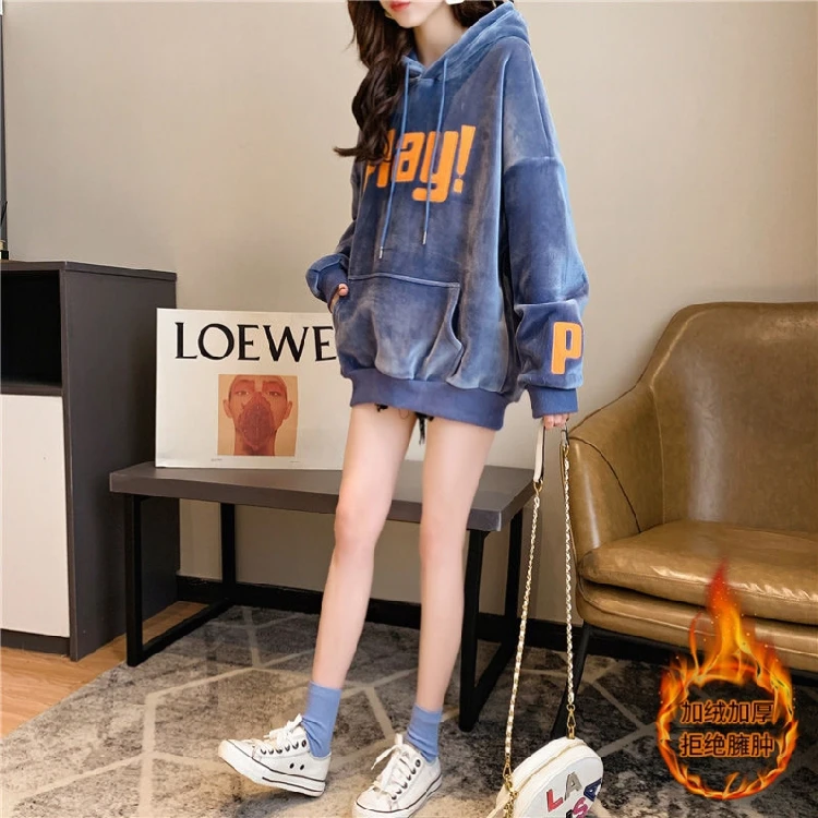 Timis ли золото бархатные толстовки с капюшоном изображением для Женская