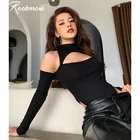 Rockmoreчерные однотонные боди с вырезами; Женская одежда; Облегающие боди с длинными рукавами; Обтягивающие Комбинезоны; Уличная одежда; Сезон осень
