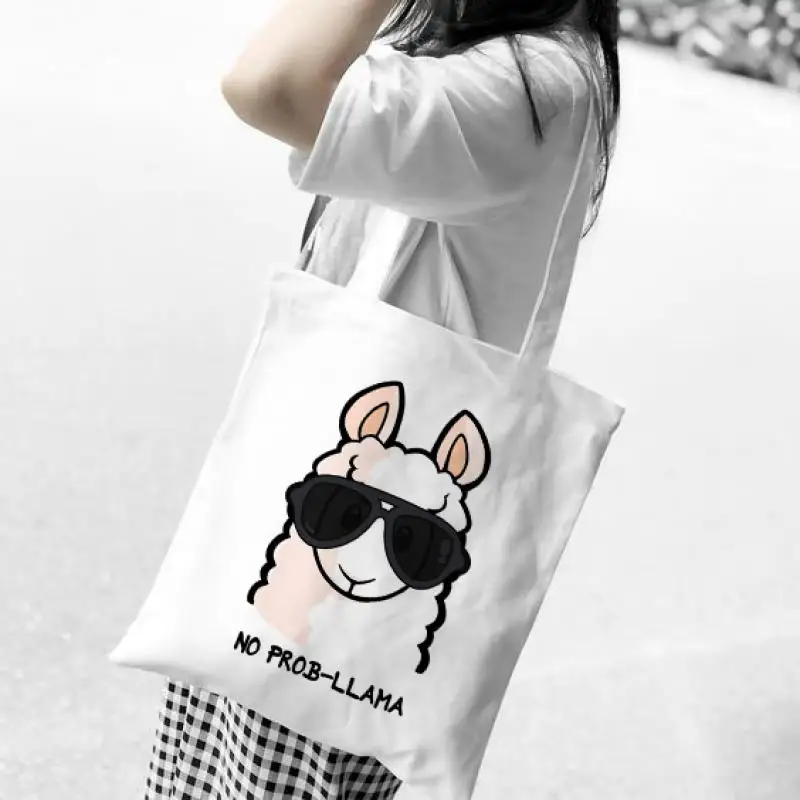 

Reusable Shopping Bag Fashion Women Canvas Tote Bags Printing Eco Bag Cartoon Bolsa De Compras Shopper Shoulder Bags