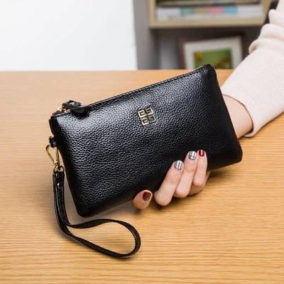 S602 black Модные женские кошельки из натуральной кожи, женские кошельки для отдыха из воловьей кожи на молнии, Короткие Кошельки для телефона, Женские Оригинальные кожаные кошельки - Цвет: S602 black