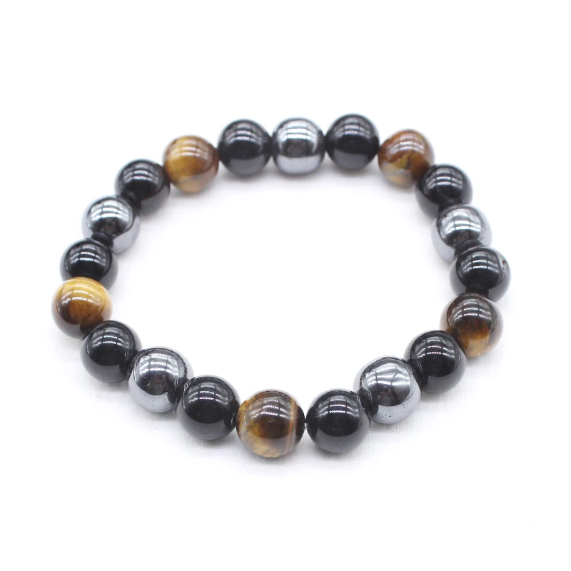Натуральный черный обсидиан гематит тигровый глаз бусины браслеты для мужчин