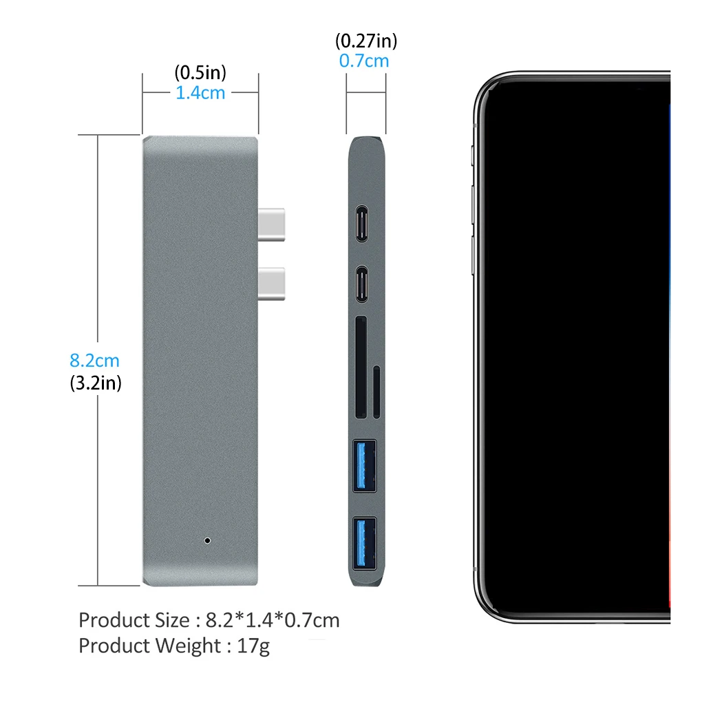 

7 In 1 USB3.0 C HUB Multiports HUB Adapter Dual Type-C Connecter USB C 4K HD SD/TF Card Reader USB HUB Adapter For Macbook Pro