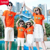 iyeal family matching outfits fashion mommy and me cartoon t shirt with tulle skirt family look father and son tops and pants