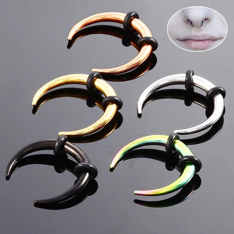 

1pc OX Horn Nose Septum Hoop Rings Bar Vintage Stainless Steel Clicker Horseshoe Ear Taper Nose Bone Piercing Nose Body Jewelry