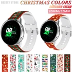 Силиконовый ремешок с рождественским принтом 20 мм 22 мм для Samsung Galaxy Wtach 4 40 мм 44 мм, спортивный ремешок для часов Samsung Watch 3 для Amazfit