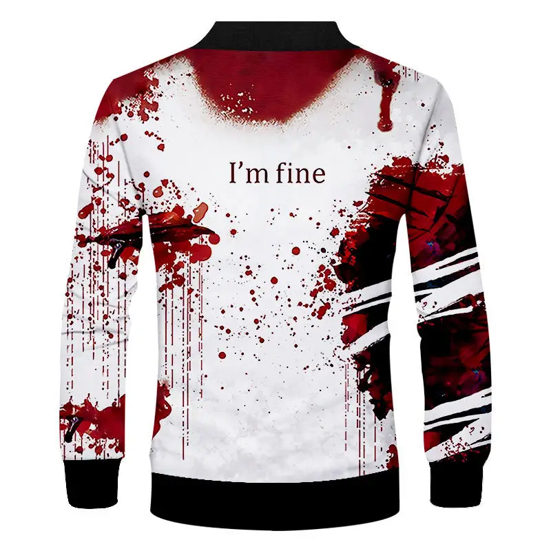 Новая мужская куртка на молнии с 3d принтом I m Fine blood weatshirt куртка унисекс хип-хоп Спортивная одежда Повседневная крутая куртка размера плюс 7XL