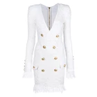 Женское твидовое платье, с V-образным вырезом, длинным рукавом, кисточками, пуговицами в виде Львов, бахромой, Осень-зима 2021