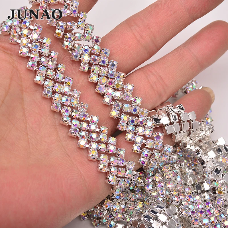 JUNAO SS16 кристалл AB стекло стразы цепь Trrm Ciystals лента для аппликации швейная