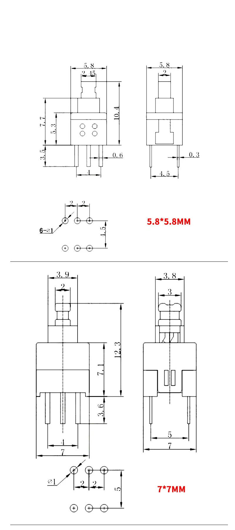 10 шт./лот 5,8x5,8 7x7 8x8 8,5x8,5 мм самоблокирующиеся/разблокировки Нажмите Тактильные Мощность микро переключатель 6 Pin кнопочные переключатели