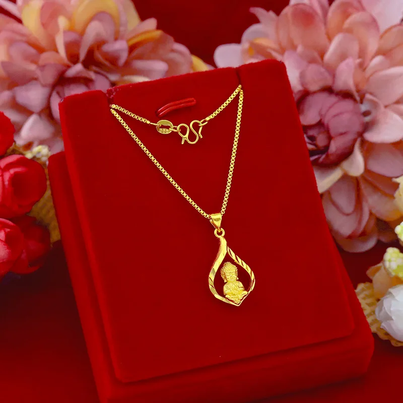 

24K Gold Necklaces for Women Cute Water Drop Buddha Necklace Religious Pendant Gold Choker Necklace Wedding Jewelry Wholesale