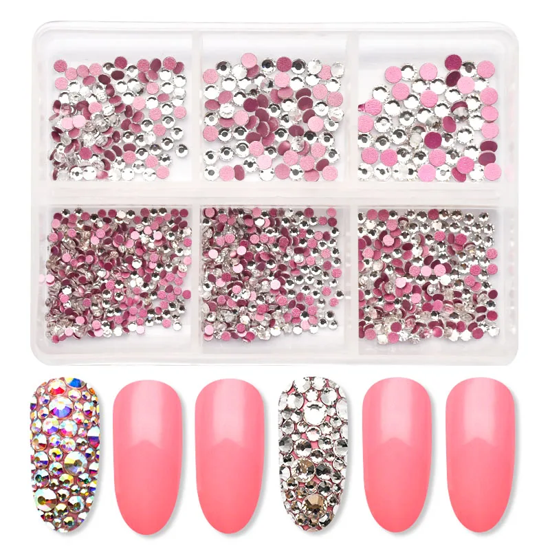 6/12 Стразы в сетку для маникюра набор камней с пудровым дном AB прозрачный SS4 ~ SS12