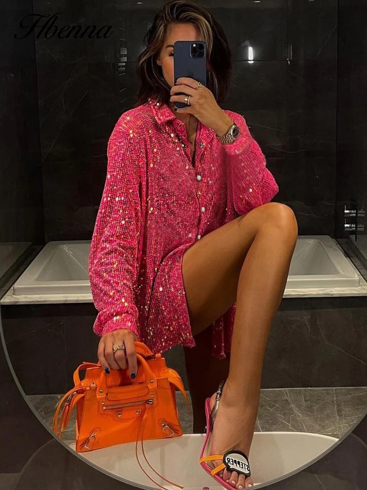 

Hbenna Sparkly 3Pcs Set Women Party Outfits For Womens Sequin Top Blouse Shirt And Pants Suit Female Luxury Set Two-piece Women