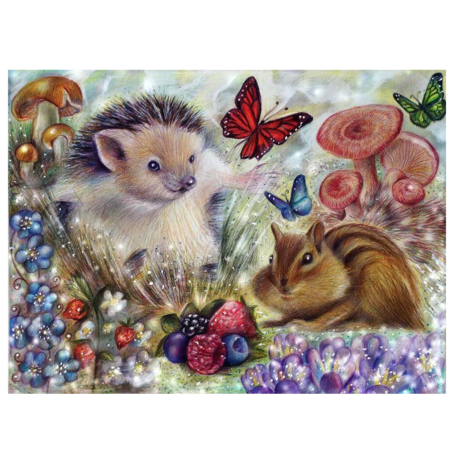 Полностью рукоделие diy Алмазная картина Ежик и лиса квадратная/круглая дрель