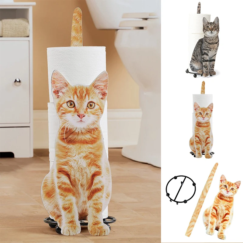 

Roll Paper Holder Creative Cat Shaped Toilet Paper Storage Rack Simulation Kitten Metal Paper Stand Gift for Cat Lover
