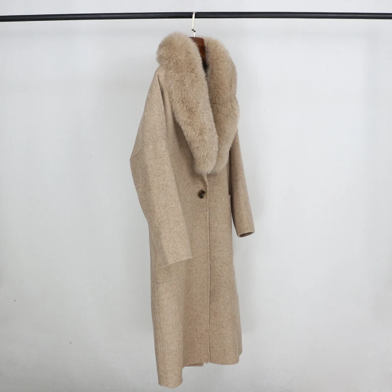 OFTBUY пальто с натуральным мехом зимняя куртка для женщин с воротником из натурального Лисьего меха кашемировая шерсть длинная верхняя одежда с одной пуговицей для дам