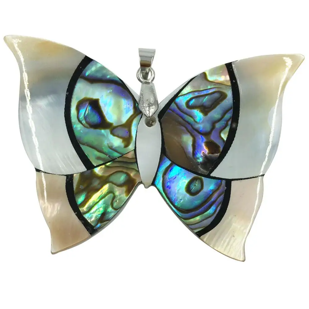 

Free Shipping Women Fashion Jewelry Beautiful New Zealand Abalone Shell Butterfly Art Pendant Bead 1pcs C8064