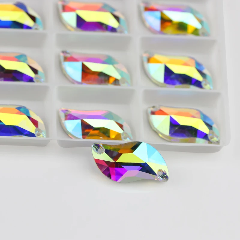 QL Crystal Clear AB S-образная пришивная стразы с плоской задней стороной 2 отверстия