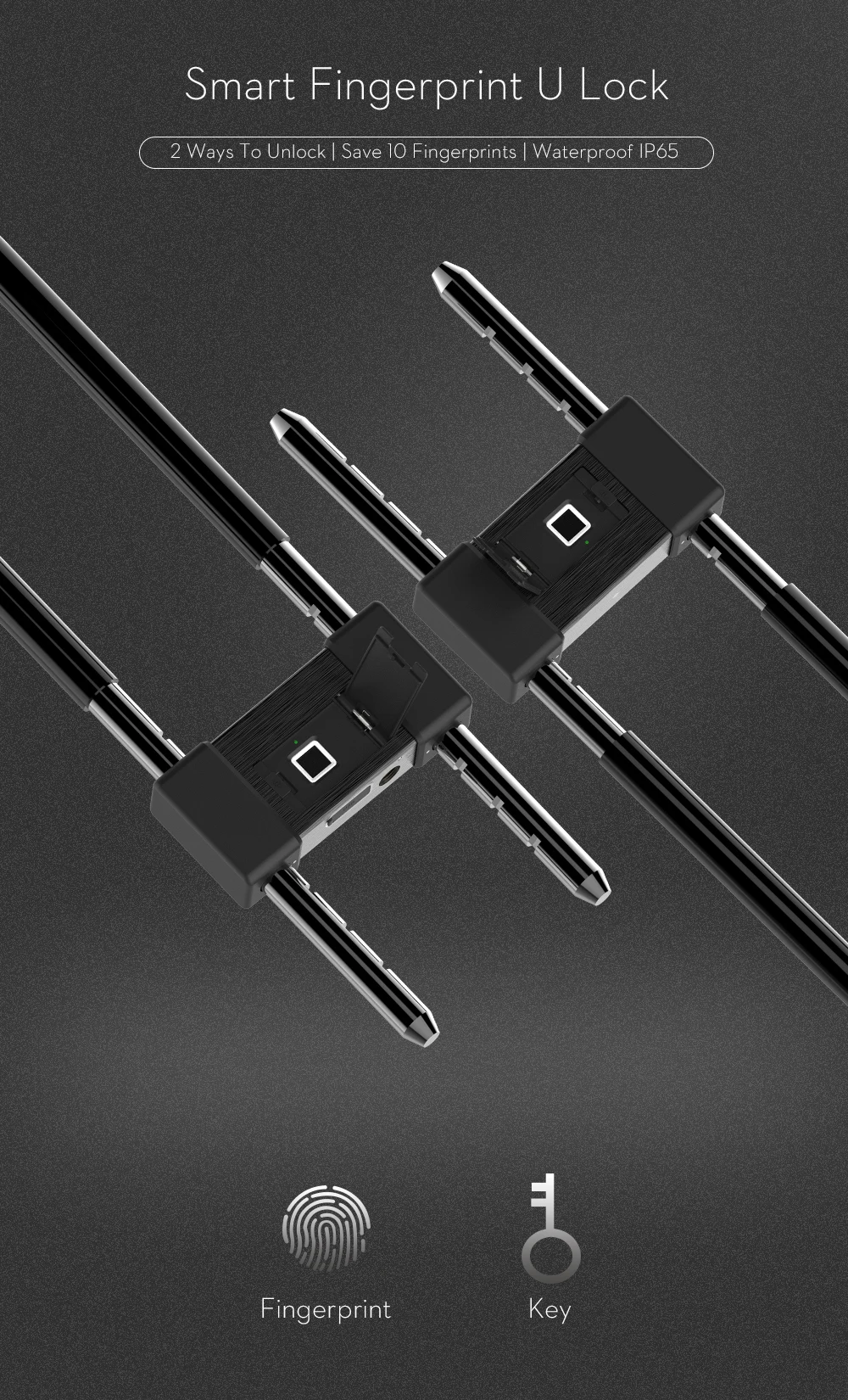 Умный Замок с отпечатком пальца u образный IP65 водонепроницаемый безопасность без