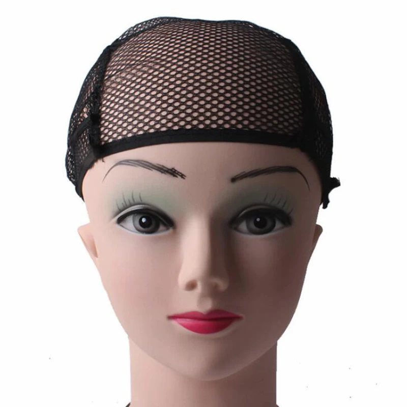 

10pcs Black Breathable Wig Cap Blonde Hairnet Adjustable Nylon Weaving Mesh Wig Caps With Lace Straps For Making Wig