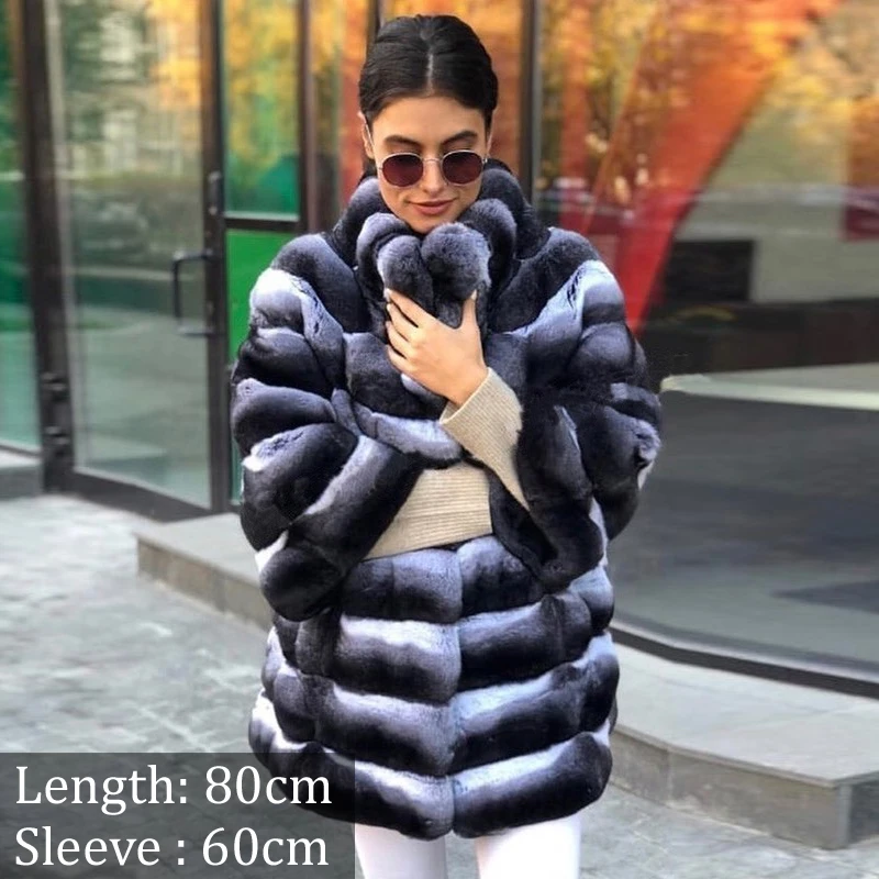 120cm Long Real Rex Rabbit Fur Coat Turn-down Collar Natural High Quality Genuine Rex Rabbit Fur Coat Outwear 2022 New Trendy enlarge