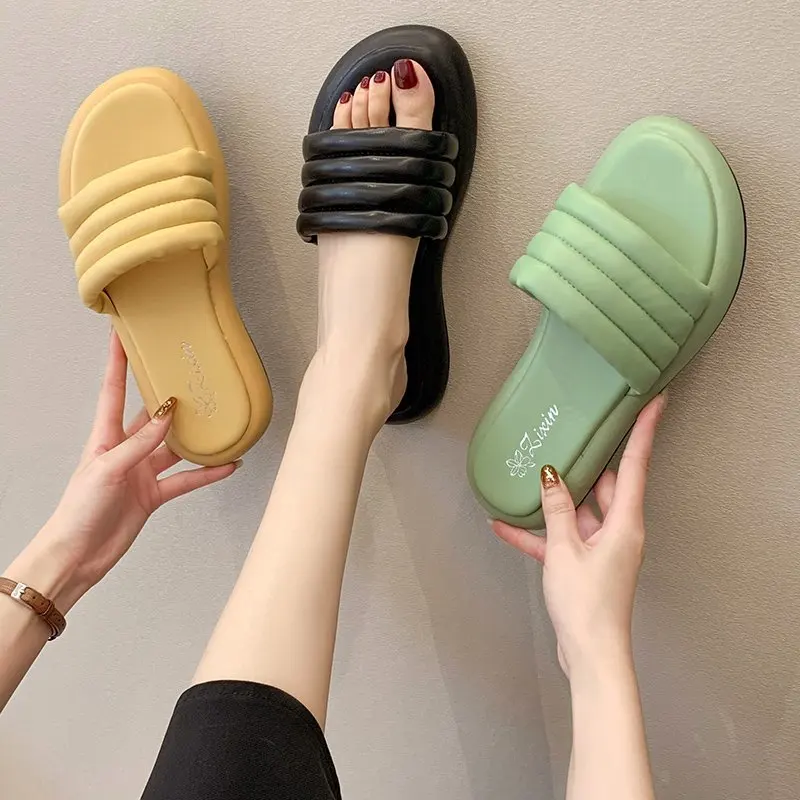 

Shoes Woman 2021 Slippers For Swimming Pool Luxury Slides Pantofle Beach Designer New Summer Soft Flat Fashion Basic Rome Rubber