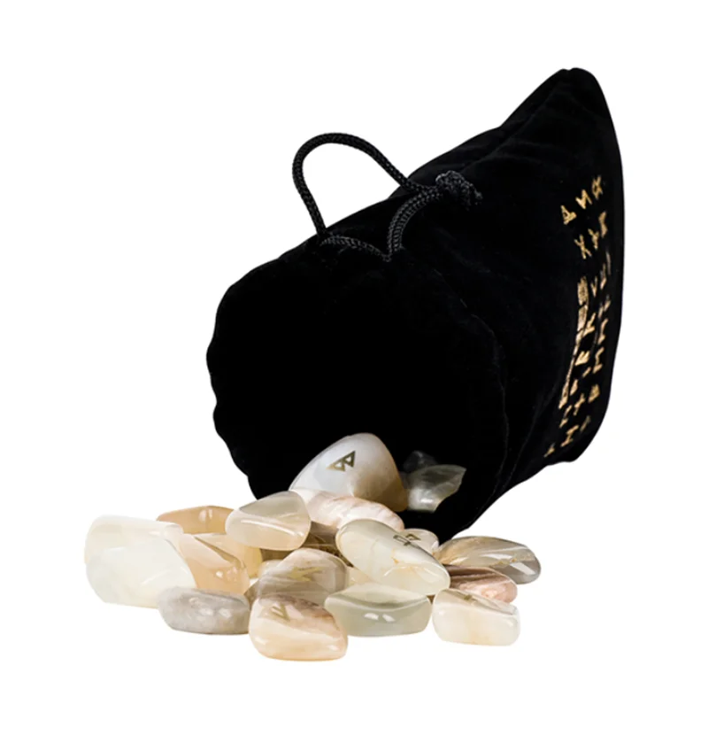 

25Pcs/Bag Natural White Moonstone Crystal Runes Stone Sets Tumbled Divination Fortune-telling Healing Meditation Gift Collection