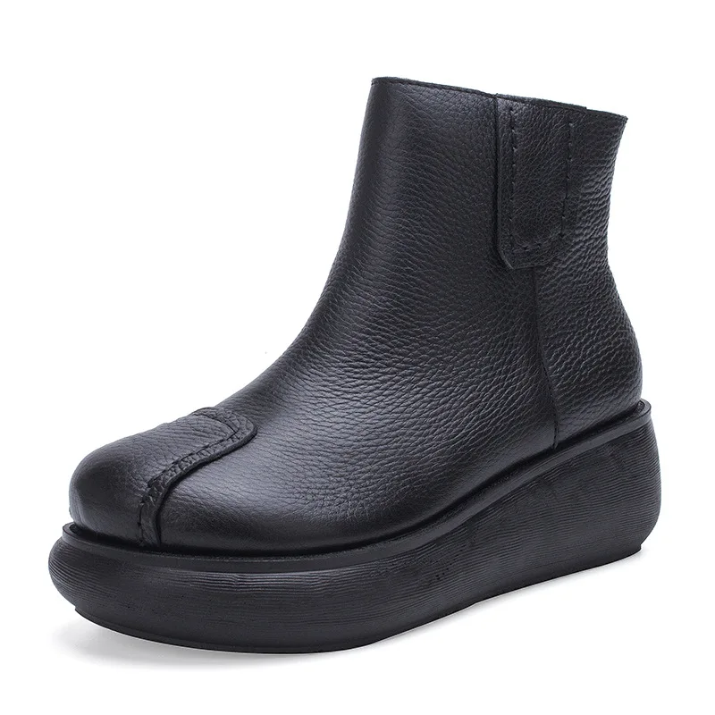 

508-5 Оригинальные кожаные ботинки ручной работы на толстой и короткой подошве женские ботинки с круглым носком дизайнерская женская обувь