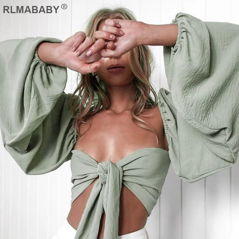 Женская блузка с рукавами-фонариками rlmaaby белый бандажный топ бантом без