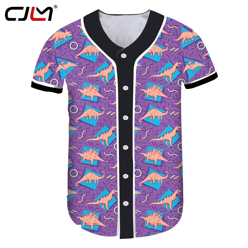 CJLM New Fashion Men's Baseball Uniform 3D Printing Dinosaur Geometric Square Casual Baseball Jacket Daily Wear Hip-hop Jacket