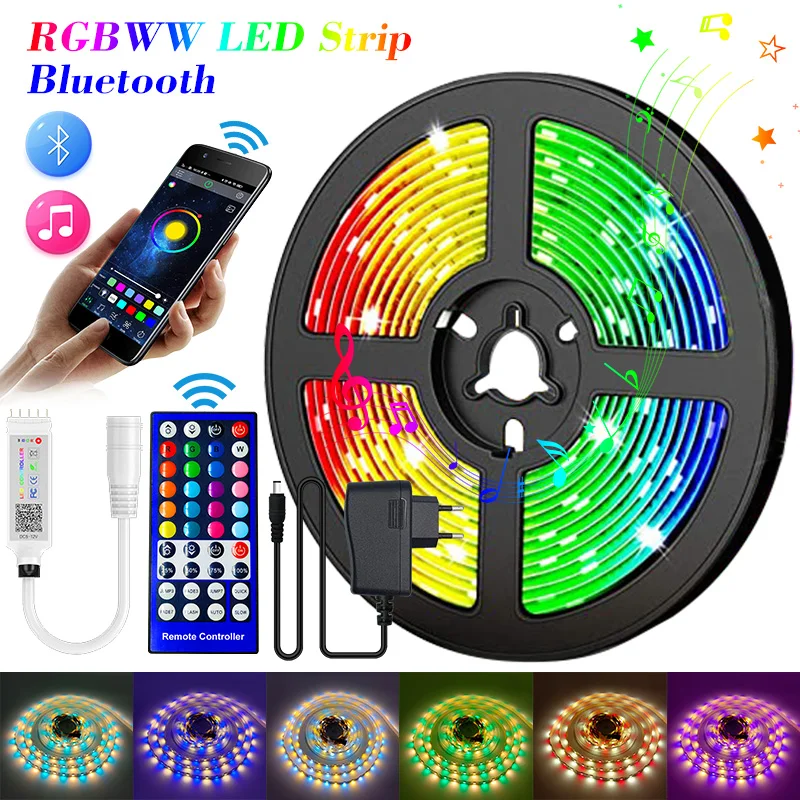 

Bluetooth RGBWW RGB LED Strip 15M 5050 DC 12V Ribbon LED Light Strip RGB Warm White Tape SMD Flexible 5M 10M Diode Tape