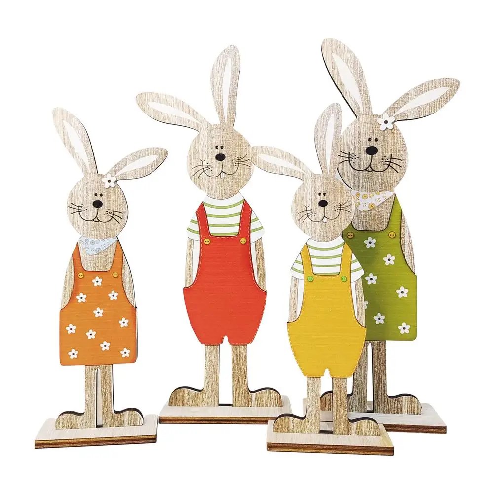 

4 PCS Easter Bunny Tabletop Decoration Wooden Bunny Centerpiece Easter Spring Rabbit Ornament Table Sign Figurines For Home Gard