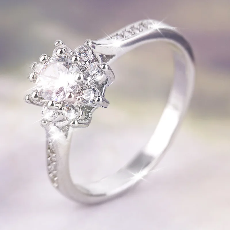 Хит продаж серебряное белое золотое обручальное кольцо Подсолнух снежные хлопья