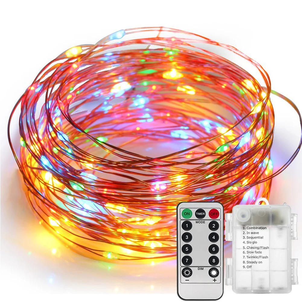 

5M 10M Waterproof Battery Operated 8 Mode Timed Control Dimmable Copper Wire Firefly String Lights Warm White