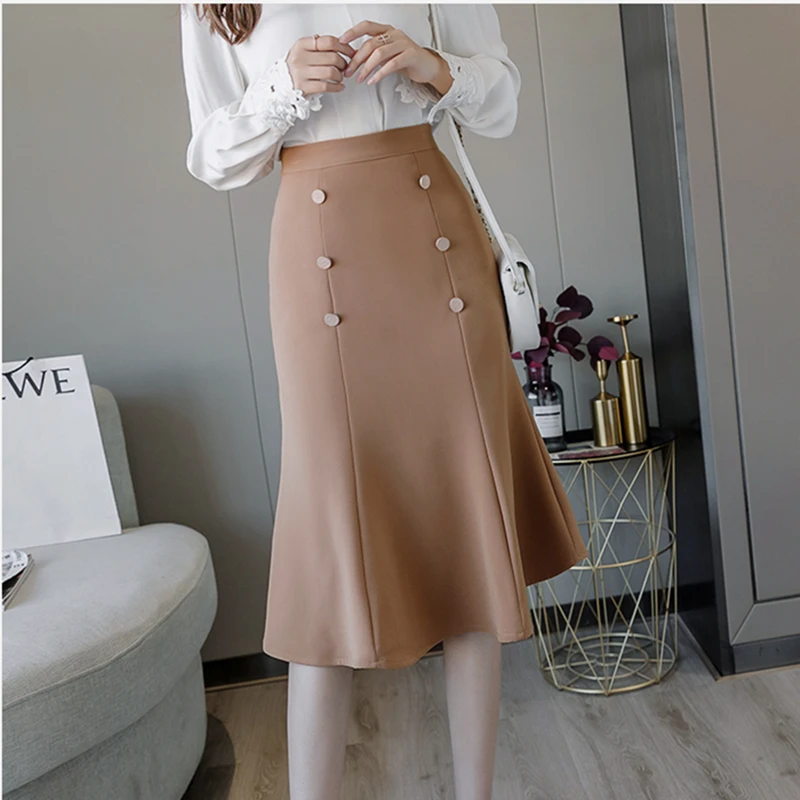 

LUKAXSIKAX 2020 New Spring Autumn Women Skirt High Quality Korean Fashion Office Lady High Waist Mermaid Skirt