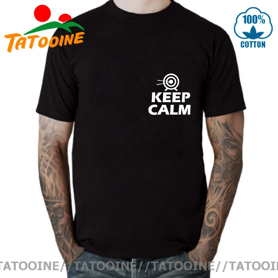 Мужская футболка с принтом ТАТУИН надписью Keep Calm Shoot Arrows футболки для стрельбы из