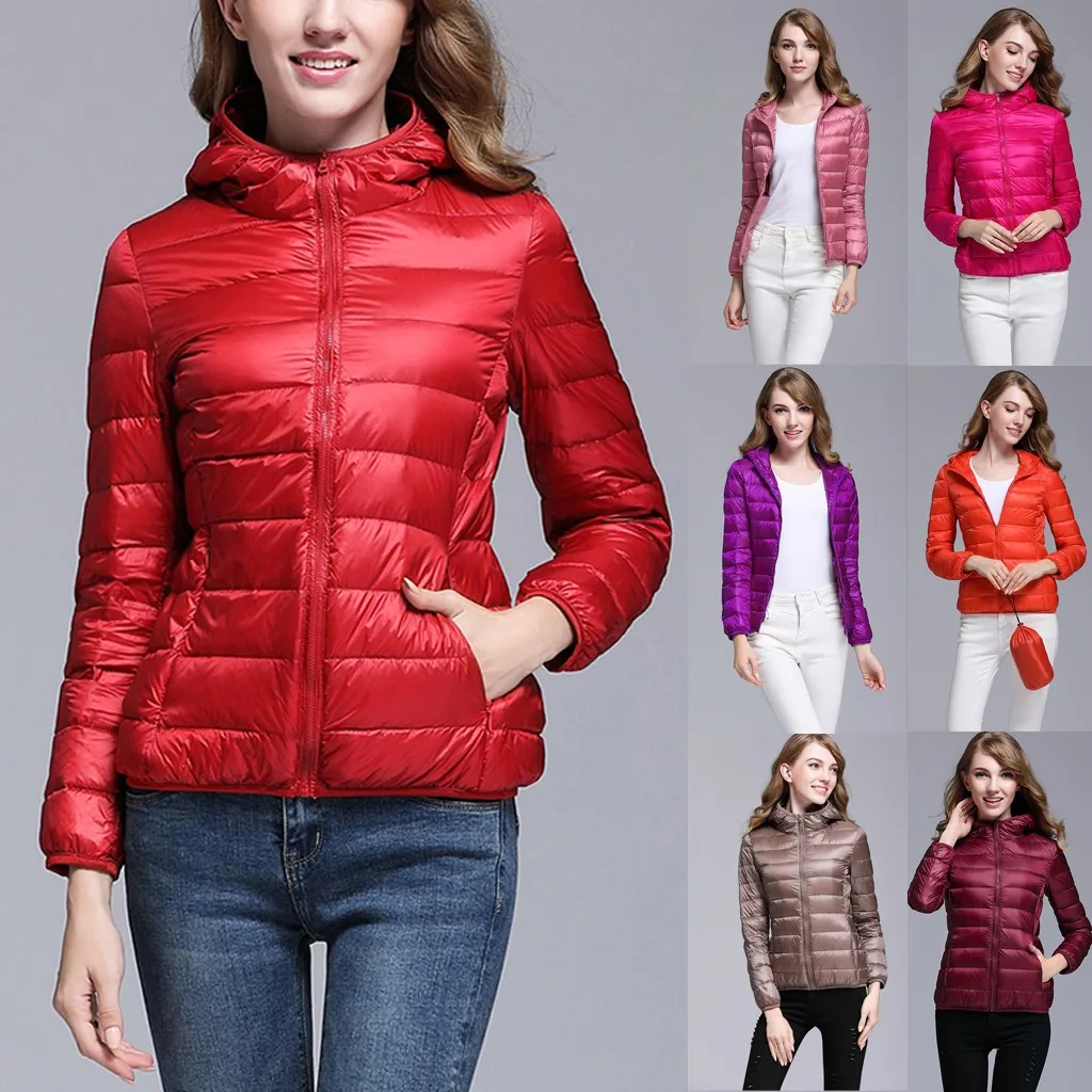 Женский пуховик с капюшоном теплое пальто на 95% утином пуху однотонная