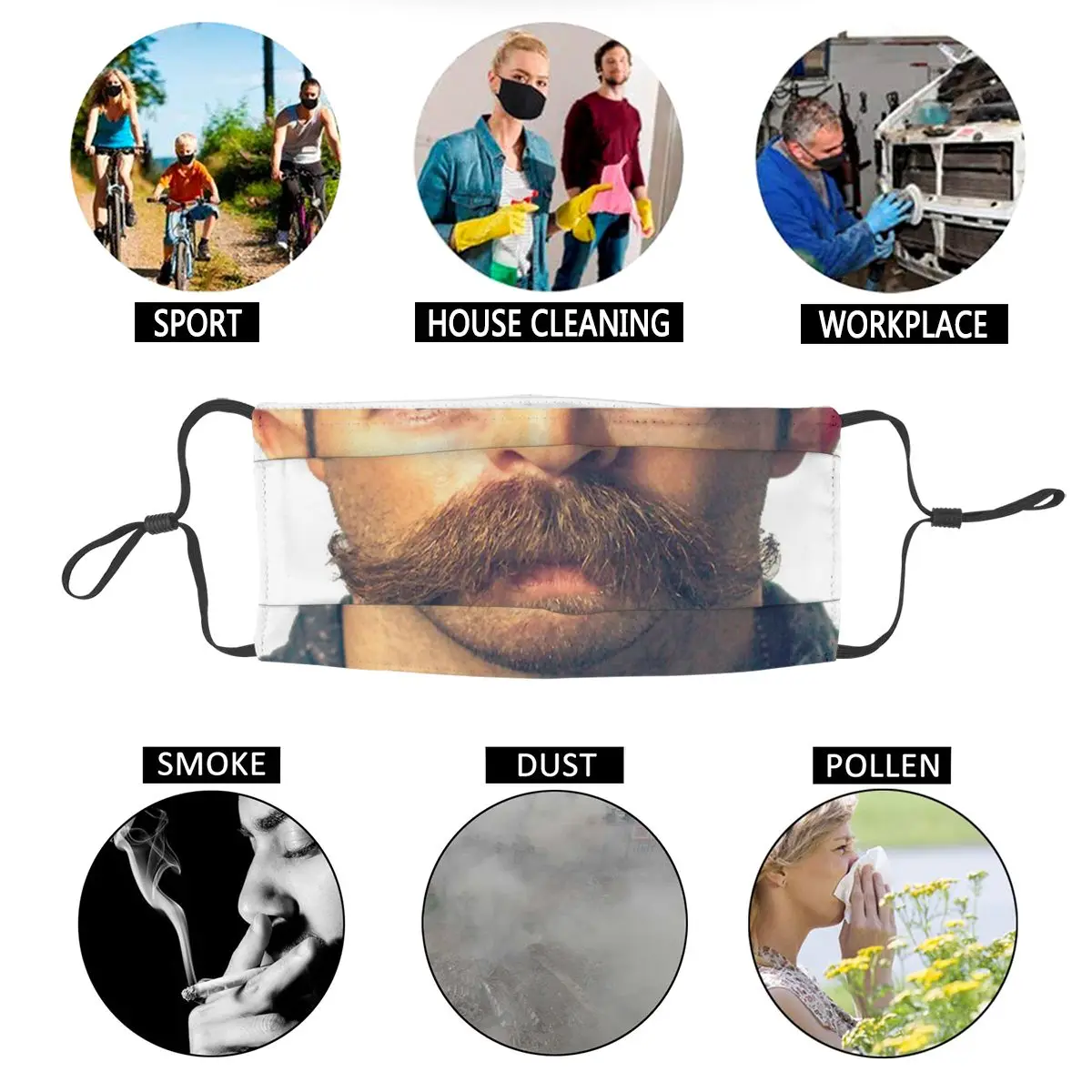 

Big Fat Cowboy Mustache Reusable Mouth Face Mask Handsome Smile Anti Haze Dust Mask Protection Mask Respirator Mouth Muffle