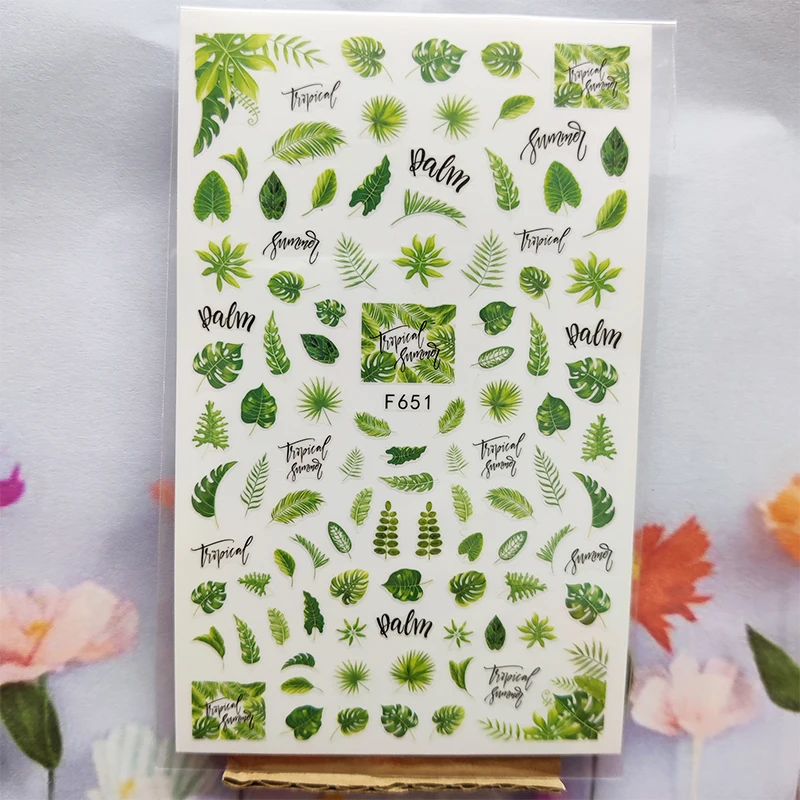 

3D наклейки для ногтей весна осень милые зеленые растения клейкие наклейки для ногтей лист трава цветок наклейки для маникюра дизайн ногтей ...