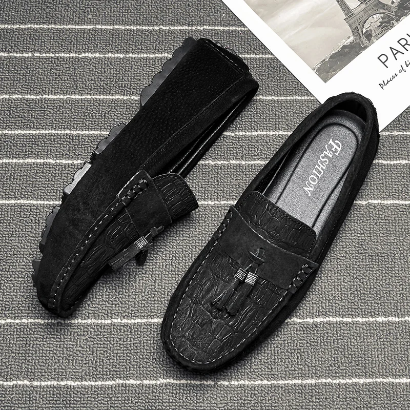 

Big Size 38-45 Cow Suede Leather Men Flats 2021 New Man Casual Shoes High Quality Men Loafers Tassel Moccasin Mens Driving Shoes