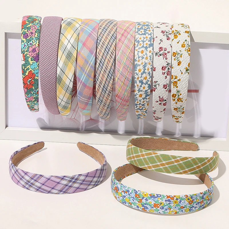 

Women Floral Striped Plaids Print Headband Plastic Headwear Hair Accessories Head Hoop Female Sweet Wide Hair Hoop Hairband New