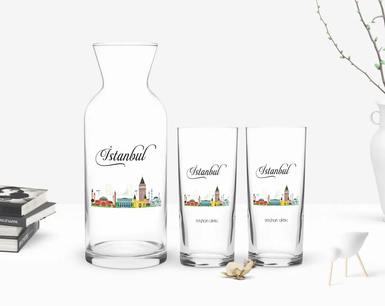 

Персонализированные Цветные принты Стамбул дизайн туристических двойной Arrack чашки и графин подарок Seti-3