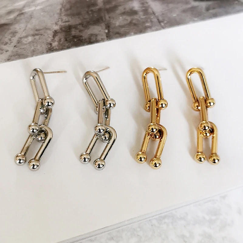 Женские Геометрические серьги Peri'sBox длинные висячие из латуни и золота с