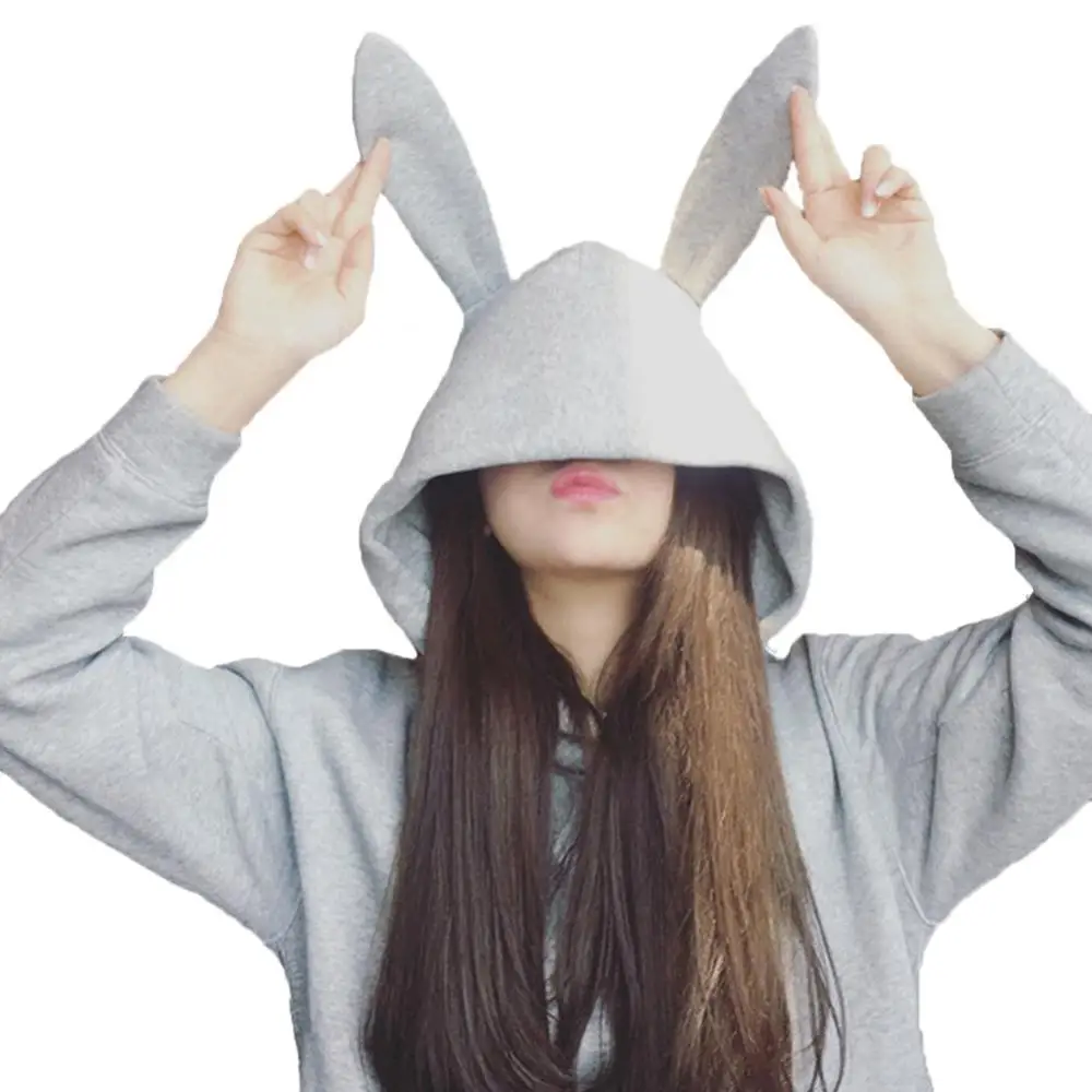 Cute Rabbit Ears Plus Thick Hoodies Women Loose Long Sleeve Pullover Pocket Tops Sweatshirt wear for daily life